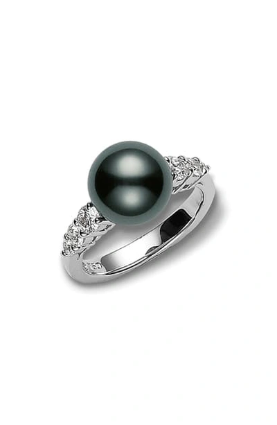 Shop Mikimoto Morning Dew Black South Sea Pearl & Diamond Ring In Pearl/ Diamond