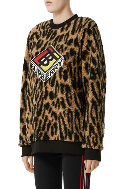 Shop Burberry Logo Graphic Leopard Jacquard Fleece Sweatshirt In Dark Mustard Pattern