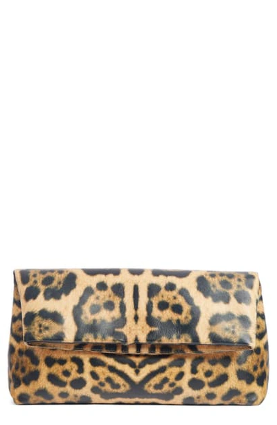 Shop Dries Van Noten Oversize Leopard Print Leather Pouch In Camel