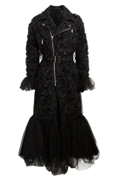 Shop Noir Kei Ninomiya Embroidered Belted Tulle Jacket In Black