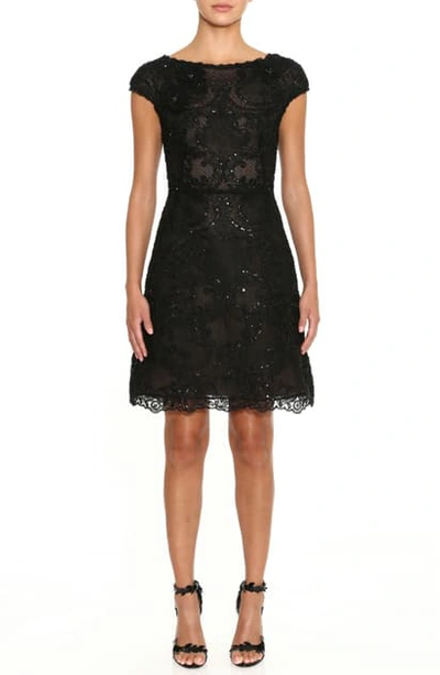 Shop Marchesa Beaded Lace Cocktail Dress In Black