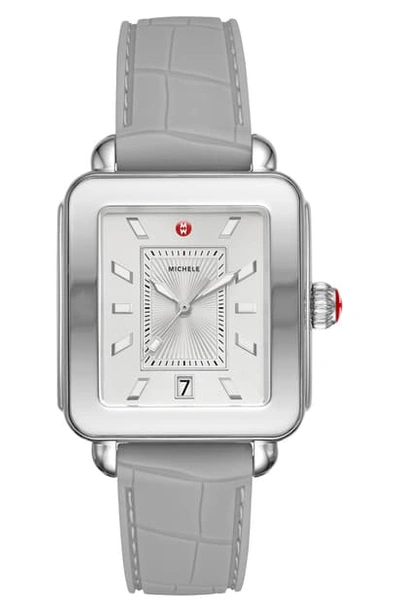 Shop Michele Deco Sport Watch Head & Silicone Strap Watch, 34mm X 36mm In Grey/ White/ Silver