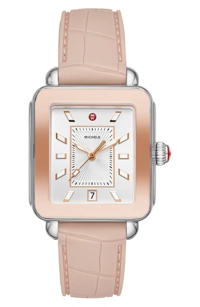 Shop Michele Deco Sport Watch Head & Silicone Strap Watch, 34mm X 36mm In Pink/ Silver Sunray/ Pink Gold