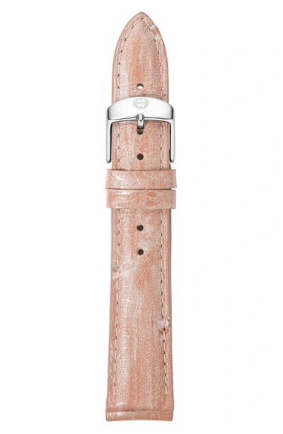 Shop Michele 16mm Ostrich Leather Watch Strap In Pink