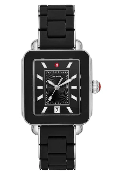 Shop Michele Deco Sport Watch Head & Bracelet, 34mm X 36mm In Black/ Silver