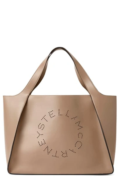 Shop Stella Mccartney Perforated Logo Faux Leather Tote In Moss
