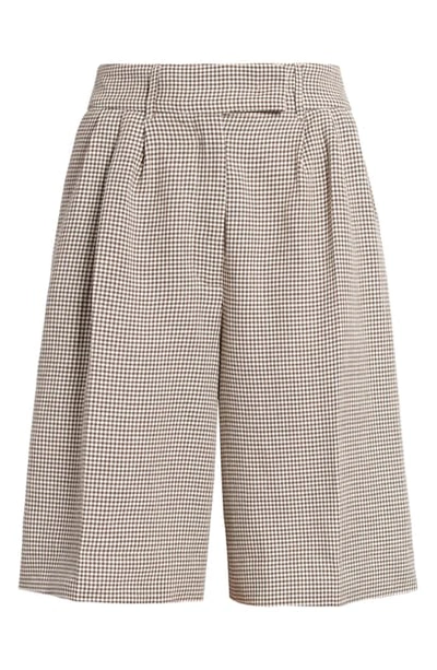 Shop Remain Birger Christensen Kit Gingham Pleated Shorts In Butternut Comb