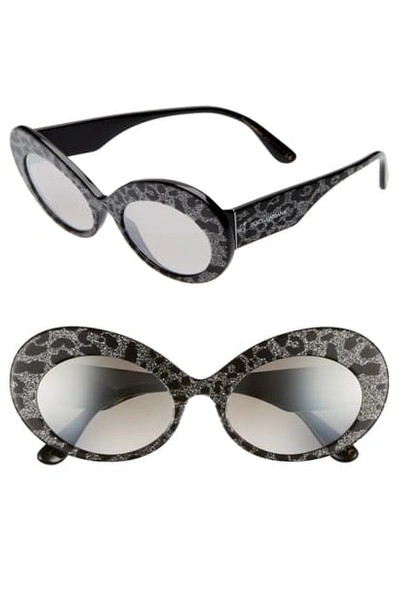Shop Dolce & Gabbana 55mm Gradient Oval Sunglasses In Black Leopard Gradient Mirror