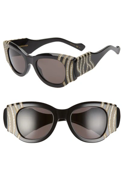 Shop Balenciaga 50mm Cat Eye Sunglasses In Shiny Black/ Silver/ Grey