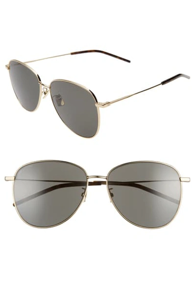 Shop Saint Laurent 60mm Pilot Sunglasses In Shiny Light Gold/ Grey