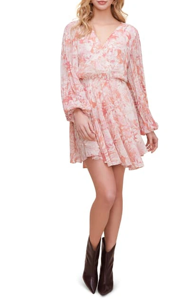 Shop Astr Raphaela Leopard Print Long Sleeve Chiffon Dress In Pink/coral Floral