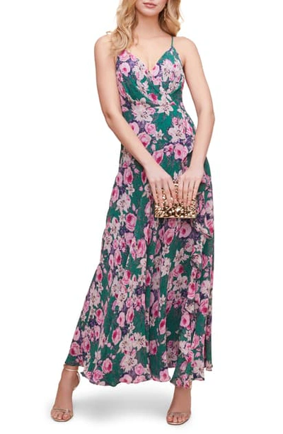 Shop Astr Floral Ruffle Detail Maxi Dress In Green/pink Floral