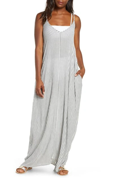 Shop Elan Cover-up Maxi Dress In Charcoal/ White Stripe