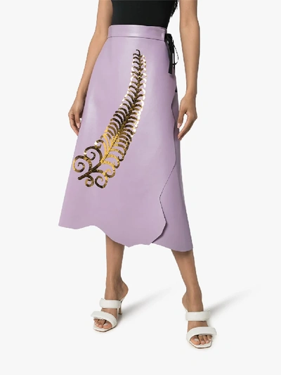 Shop Prada Purple Sequin Fern Leather Skirt