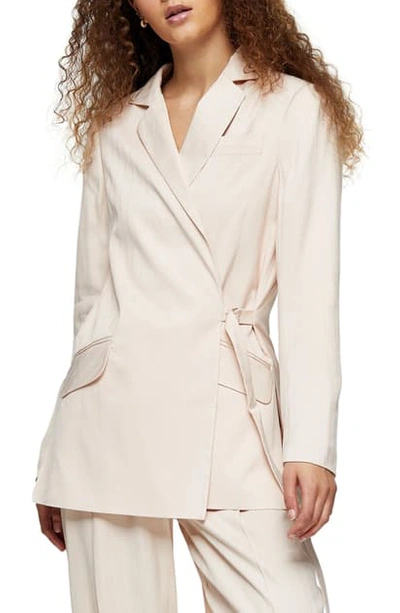 Shop Topshop Self Stripe Jacquard Blazer In Nude