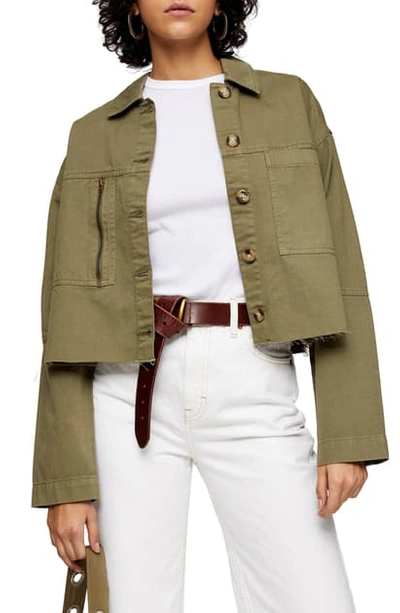 Topshop Jones Crop Utility Shirt Jacket In Olive | ModeSens