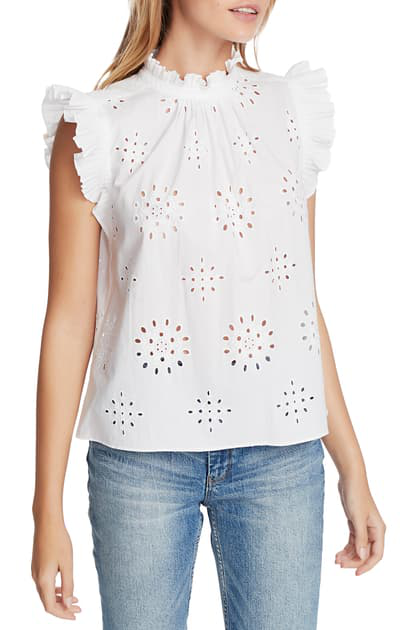 1.state Cotton Eyelet Flutter-sleeve Top In Ultra White | ModeSens