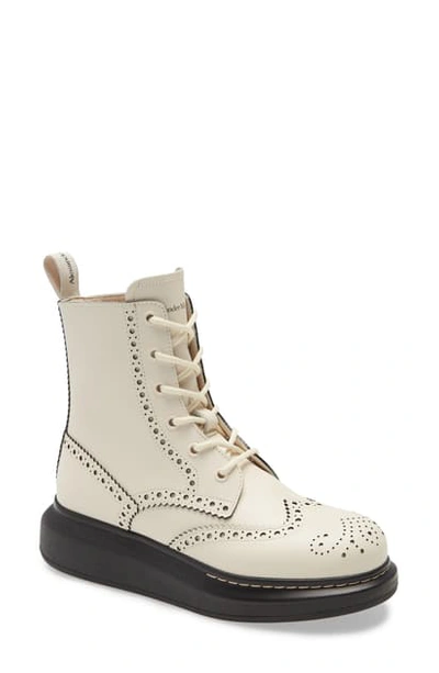 Shop Alexander Mcqueen Brogue Platform Boot In White/ Black