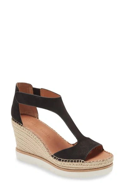 Shop Gentle Souls By Kenneth Cole Elyssa T-strap Wedge Sandal In Black Nubuck Leather