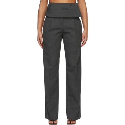Shop Christopher Esber Grey Wool Double Belted Trousers In Charcoal