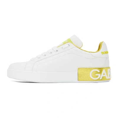 Shop Dolce & Gabbana Dolce And Gabbana White And Gold Portofino Sneakers In 8e037 Yello