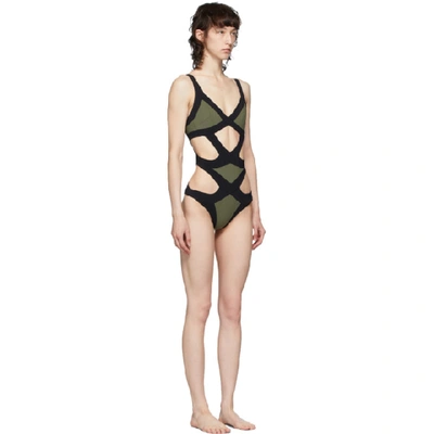 Shop Agent Provocateur Khaki And Black Mazzy One-piece Swimsuit In Khaki/black