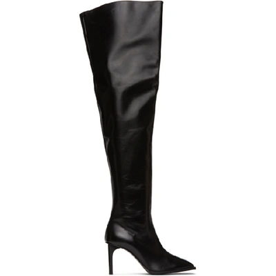 Shop Dion Lee Black Thigh High Square Toe Boots