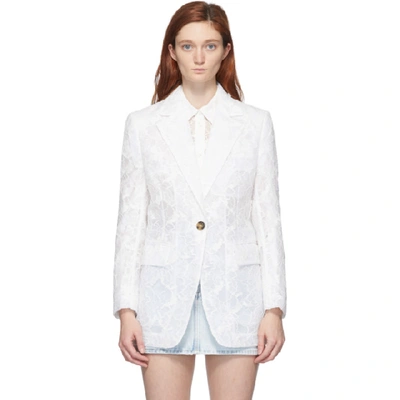 Shop Msgm White Lace Blazer In 02 White
