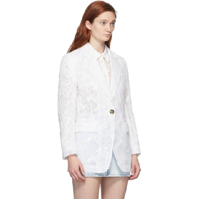 Shop Msgm White Lace Blazer In 02 White