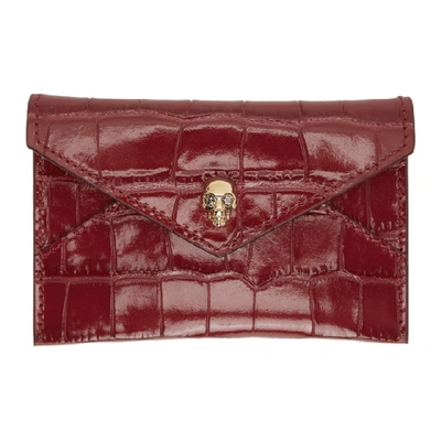 Shop Alexander Mcqueen Red Skull Envelope Card Holder In Raspberry