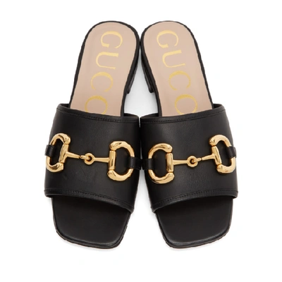 Shop Gucci Black Horsebit Sandals