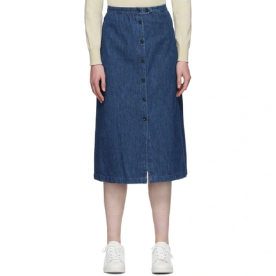 Shop Apc Indigo Denim Deauville Skirt In Washed Indigo