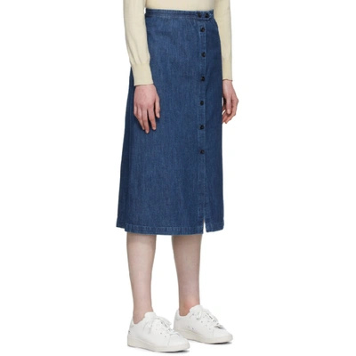 Shop Apc Indigo Denim Deauville Skirt In Washed Indigo