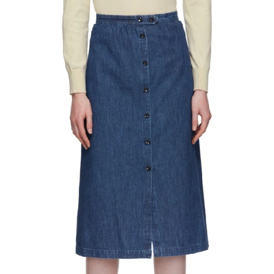 Shop Apc Indigo Denim Deauville Skirt In Washed Indigo