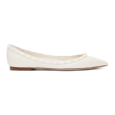 Shop Valentino White  Garavani Tonal Rockstud Ballerina Flats In A03 Ivory