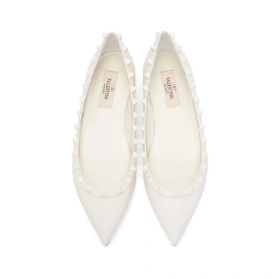 Shop Valentino White  Garavani Tonal Rockstud Ballerina Flats In A03 Ivory