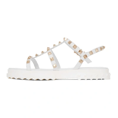 Shop Valentino White  Garavani Rockstud Flat Sandals In 001 White