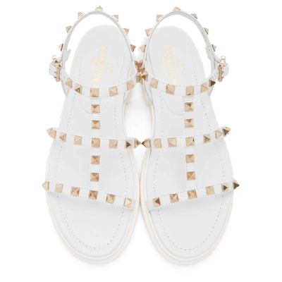 Shop Valentino White  Garavani Rockstud Flat Sandals In 001 White