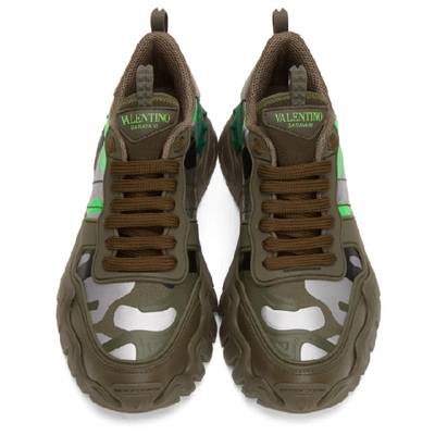 Shop Valentino Green And Silver  Garavani Camo Rockrunner Sneakers In 34k Green