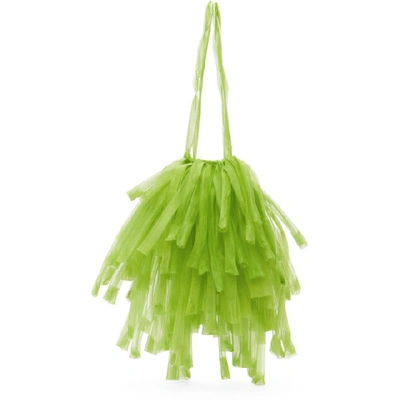 Shop Paula Canovas Del Vas Green Organza Mini Fringe Bag