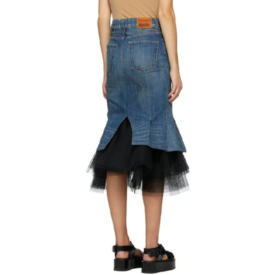 Shop Junya Watanabe Blue Denim Tulle Skirt