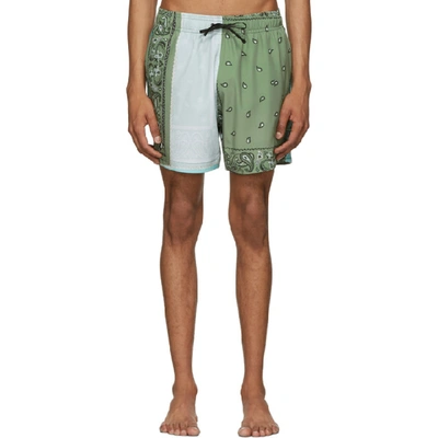 Shop Amiri Green Bandana Reconstructed Swim Shorts In Pli