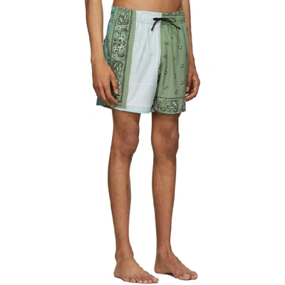Shop Amiri Green Bandana Reconstructed Swim Shorts In Pli