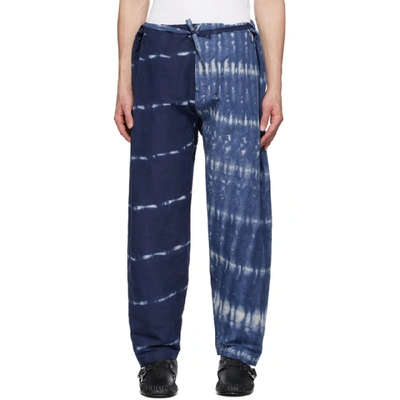 Shop Hed Mayner Blue And White Judo Trousers In Blu Blue/wh