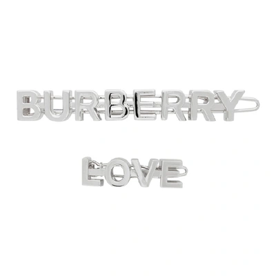 Shop Burberry Silver Logo & 'love' Hair Clips In Pallad
