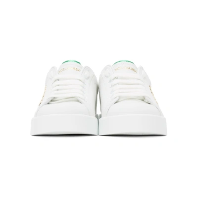 Shop Dolce & Gabbana Dolce And Gabbana White And Green Lettering Portofino Sneakers In 8b918 Green