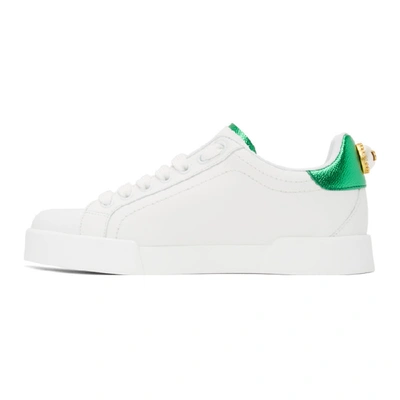 Shop Dolce & Gabbana Dolce And Gabbana White And Green Lettering Portofino Sneakers In 8b918 Green