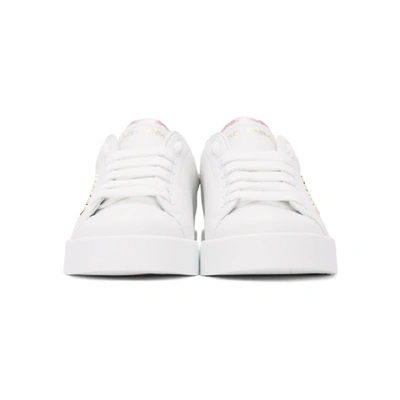 Shop Dolce & Gabbana White & Pink Lettering Portofino Sneakers In White/pink
