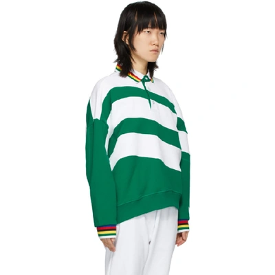 Shop Li-ning Green And White Striped Polo Sweatshirt In Green White