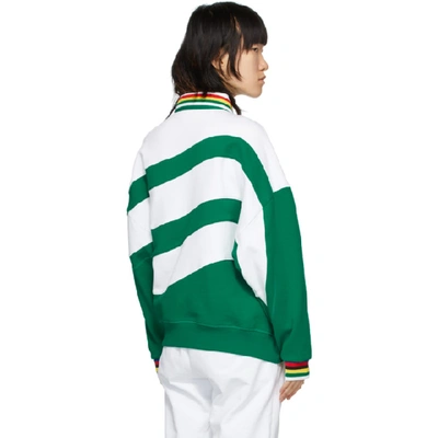 Shop Li-ning Green And White Striped Polo Sweatshirt In Green White